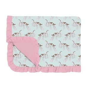 NEW KICKEE ruffle toddler blanket in fresh air bird branch
